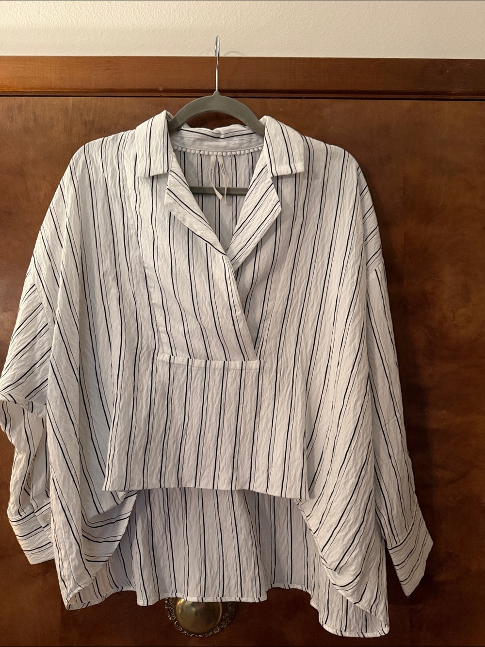 Anthropologie White Tunic with Black Pinstripes